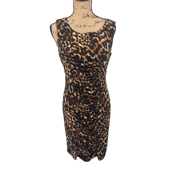 Calvin Klein Dresses & Skirts - Calvin Klein Women's 8 Leopard Print Sheath Dress Sleeveless Ruched Mob Wife